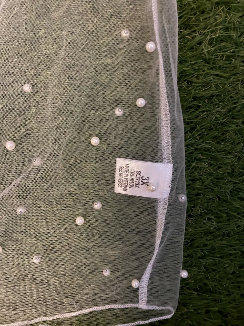 Sheer White Pearl-Embellished Mesh Tee - Picture 3 of 5